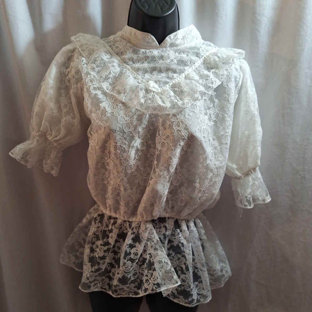 No brand lacey back button-down blouse large